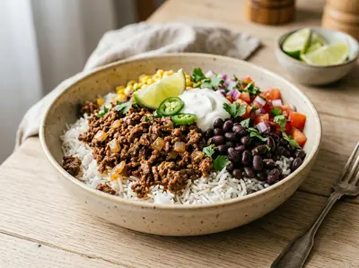 Burrito bowl s mletým hovězím masem