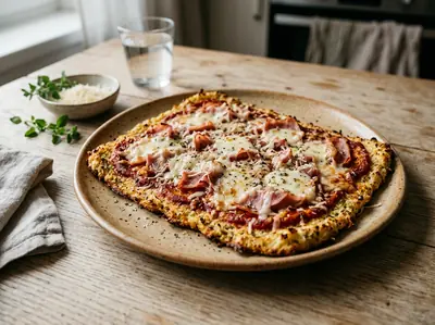 Květáková pizza se šunkou a sýrem