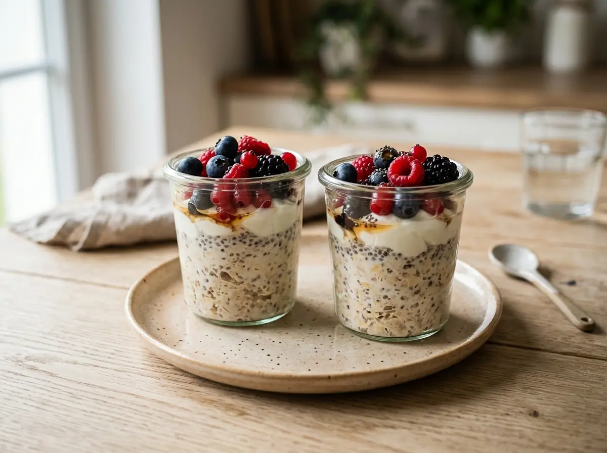 Overnight oats se skyrem a lesním ovocem