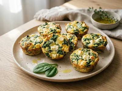 Vaječné muffiny se špenátem a fetou